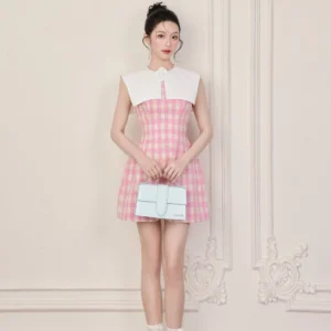 VÉRA - Đầm caro hồng dáng ngắn chất tweed thanh lịch, nhẹ nhàng Zoey Dress