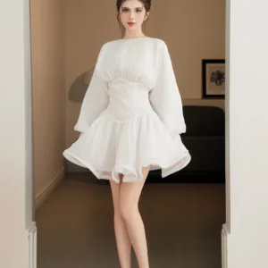 VÉRA - Váy trắng xoè ngắn sang dài tay bồng bềnh dịu dàng Lenora Dress